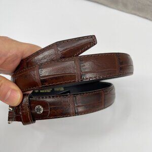 L'Artigiano Size L Brown Croc Embossed Leather Skinny Dress Belt Made in Italy